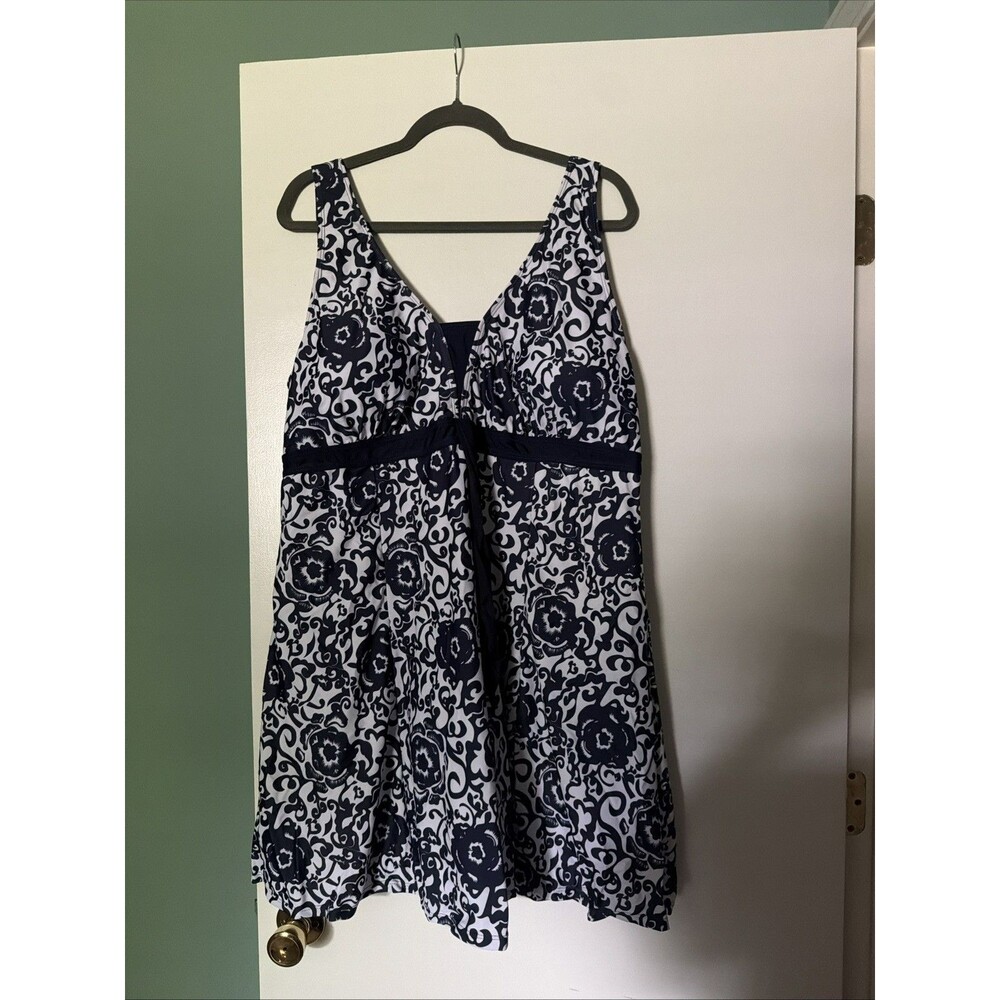 Ecupper One Piece Swimsuit Dress 5XL Under Shorts Navy Blue Lined - NWT